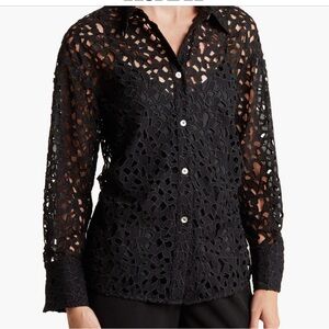 VINCE Cotton Lace Scalloped Shirt, Size L, NWT